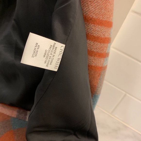 ChicWish PLAID PATTERN RABATO COAT IN CORAL - Picture 6 of 8